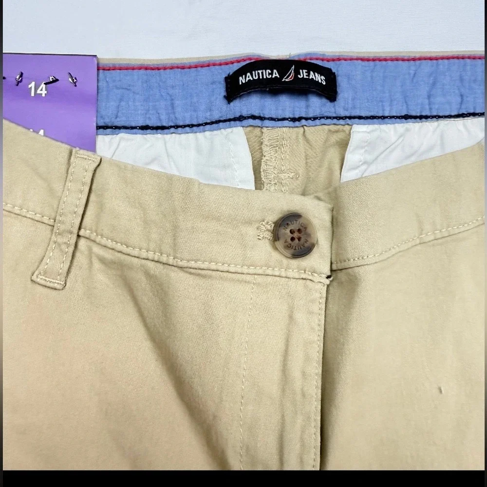 Nautica Jeans Co Womens Khaki Chino Ankle‎ Pants Cuffed Tan Size 14 NEW